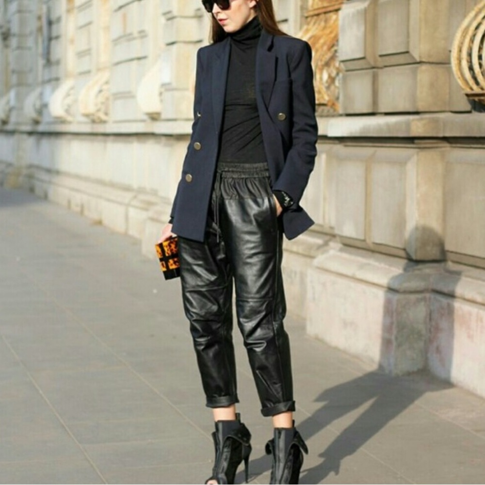 Alexander Wang H&M Black Drawstring Leather Pants Size 6 Waist 26” EUC